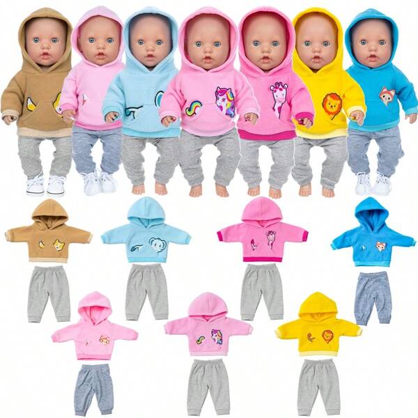 Ropa para muñecas bebé de 14 a 18 pulgadas, conjunto de ropa que incluye 1 sudadera con capucha con elemento animal, conjunto de ropa de muñeca regalo para niños y niñas
