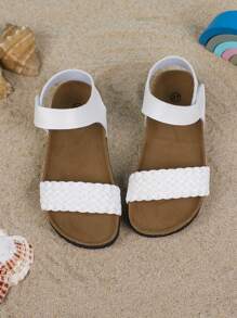 Girls PU Hook And Loop Sandals, New Summer Children Shoes, Girls Princess Shoes With Woven Design, Toddler Beach Shoes