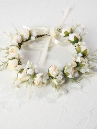 1pc Rose Bud & Gypsophila Floral Crown Headpiece For Bride, Bridesmaid, Wedding, Party, Photo Shoot, For Women