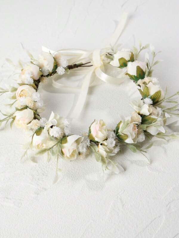 1pc Rose Bud & Gypsophila Floral Crown Headpiece For Bride, Bridesmaid, Wedding, Party, Photo Shoot, For Women