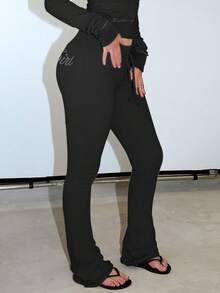 LovelyWholesale Women'S Casual Drawstring Rhinestone Letter Chic Pants For Women Fall Clothes For Women