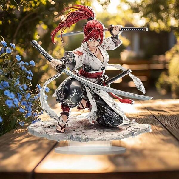 Rose Red Samurai Creative Holiday Decor Figurine, Elegant Gift, Home-Desktop & Office Anime Figurine Acrylic Crystal Plate
