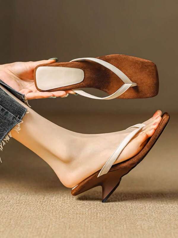 5cm New Colorblock Minimalist Thong Platform High Heels Sandals For Women, Summer 2025