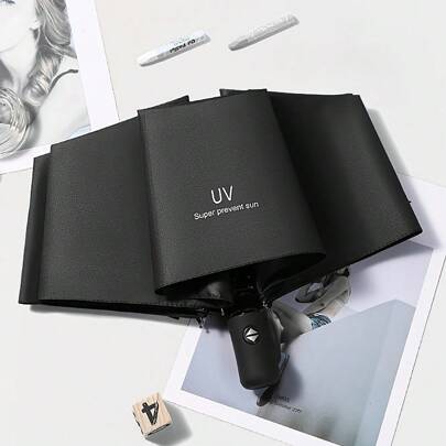 1 pieza Paraguas plegable automático a prueba de agua de unicolor con protección UV, ligero y portátil, adecuado para actividades al aire libre y el transporte diario