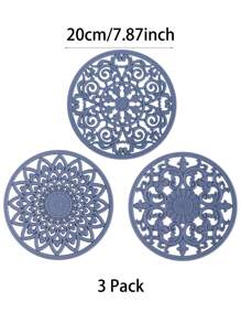 Set Of 3pcs Traditional Silicone Trivet Mat(20cm/7.87inch)(16cm/6.3nch) - Non-Slip & Heat Resistant Kitchen Hot Pads For Countertops & Table - Kitchen Trivets For Hot Dishes & Cookware - Hot Pot Holder For Pots & Pans