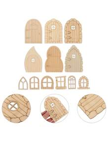 12pcs Wooden Miniature Fairy Door DIY Kit, 3D Wooden Structure With Mini Windows, Suitable For Rustic Garden Craft Set, Wall Home Party Decor
