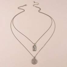 1pc Double Layer Metal Coin Necklace, Suitable For Daily Wear - Silver - View 8