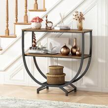 Mesa de Consola con Estantes de Almacenamiento de 3 Niveles, Mesa de Pasillo para Sala, Recibidor Entrada Casa, Soporte de TV, Barra de Café Recibidor de Entrada, Marrón - Marrón - Ver 5