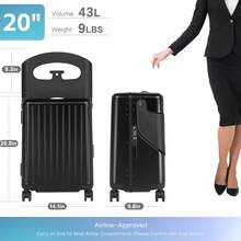 Advwin 20" Carry On Luggage With Seat, Hardside Lightweight Ride On Suitcase With 4 Spinner Wheels & TSA Lock For Travel, School - màu đen - Xem 3