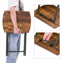 Side Table, Folding Tray Table, Snack Dinner Tables For Eating At Couch, Sofa End Table For Small Space, Living Room, Industrial, Easy Storage, Stable Metal Frame - Brown - View 7