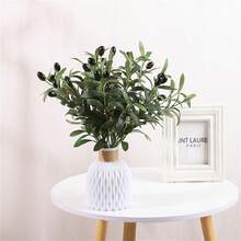 Rama de árbol de hojas de olivo artificial con fruta para decoración del hogar, jardín, jarrón, decoración de boda y ramo de flores de seda