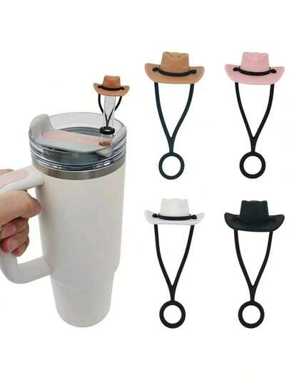 4pcs/2pcs/1pc Cowboy Hat, Straw Cover, Straw Dust Plug, Straw Silicone Dust Cap Suitable For 8-10mm Cup Accessories