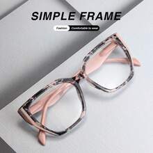 2 件装猫眼大框女士老花镜，浪漫粉色亮面镜框，高清镜片，纯色豹纹撞色设计，优雅时尚的女士老花镜套装 - 粉豹紋+粉 - 查看 4