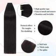 40pcs/100G , Thick Tape In Human Hair Extensions ,Seamless Invisible Skin Weft Extensions , Remy  Human Hair,Silky Straight For Fashion Women  ,10-26inch ,Easy To Apply (Natural Black 1B# ) - Natural Black - 查看 2