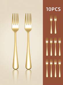Stainless Steel Reusable Tableware Set, 4/10pcs Golden/Silver Cutlery Set-Includes Dining Forks For Salad/Appetizers/Dessert/Cake/Fruit, Table Forks, Flatware Set For Home, Kitchen, Bar, Restaurant, Hotels, Wedding, Birthdays, New Year, Halloween, Christmas, Easter, Valentine's Day, Thanksgiving Celebrations, And Other Festive Parties, Christmas Gift, Gift Givings-Halloween Or Christmas Party , Dishwasher Safe, Kitchen Supplies