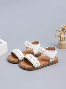 1 par de sandalias playeras tejidas de estilo vintage para niñas y niños pequeños - Blanco - Ver 5