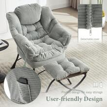 Lazy Chair With Ottoman, Modern Lounge Accent Chair With Armrests And A Side Pocket, Leisure Upholstered Sofa Chair Reading Chair With Footrest For Small Space, Corner Chair(Light Green) - Màu xanh Bạc hà - Xem 4