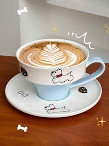 2pcs/1set Puppy Ceramic Mug With Saucer 8.4oz West Highland White Terrier Dog Embossed Cup Multipurpose Animal Themed Cup For Coffee Milk Juice For Dog Lovers Perfect Gift For Coffee & Tea Enthusiasts Birthday