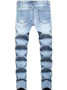 SANOPY Plus Size Men's Blue Slim Fit Jeans Stretch Destroyed Ripped Skinny Jeans Side Striped Denim Pants