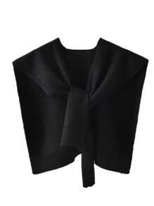 1 pièce Cardigan col châle en mélange de laine de haute qualité, minimaliste, avec patchwork de couleur unie et rayures, pour femmes. Poncho sans manches polyvalent. Châle tricoté de couleur unie pour l'automne 2025. Nouveau châle tricoté fin à rayures pour assortir avec un pull, une chemise, une écharpe [légère différence de couleur par rapport au produit réel]