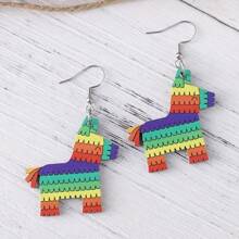 Vintage, süße, bunte Esel-Anhänger-Ohrringe für Frauen, doppelseitiger Holz-Mexiko Cinco de Mayo Party Schmuck Geschenk