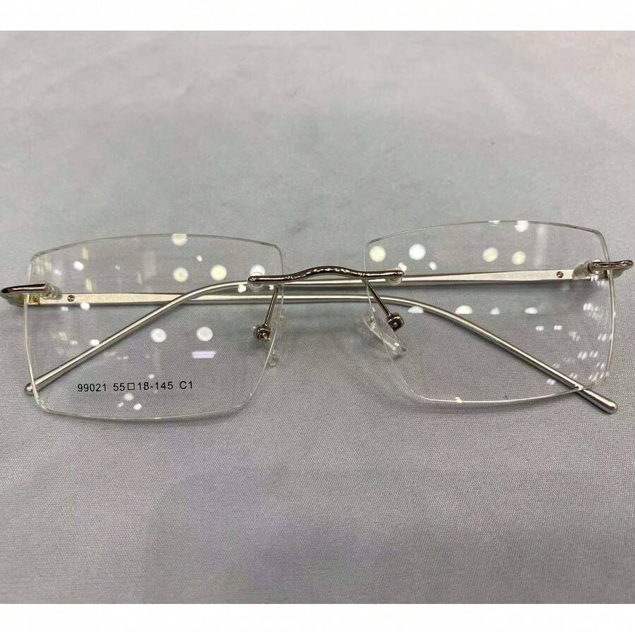 Prescription Glasses Screwed Frame 99021 Aluminum Temple Opens 180 Square Male Female Unisex - 銀色 - 查看 1