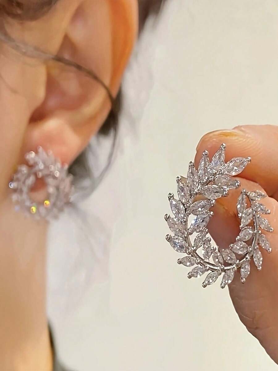 1 对优雅弧形藤叶耳环，适合日常佩戴 - 銀色 - 查看 1