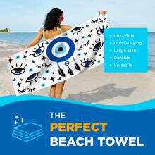 Ultrasoft Microfiber Beach Towel With Blue Eye Design - Quick Drying & Sand-Free, Great For Travel And Pool Essentials Summer Holiday Bathroom Decor Beach Essentials