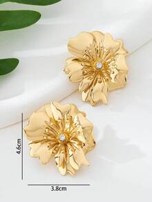 1 Đôi bông tai hoa hai lớp bất đối xứng kiểu cổ điển mộng mơ dành cho nữ - Vàng - Xem 5