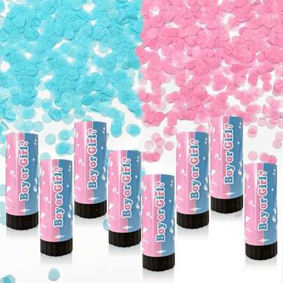 8 unidades Cañones de lanzamiento de confeti, adecuados para fiestas de revelación de género, bodas, cumpleaños, graduaciones, aniversarios, Navidad, Año Nuevo y otras fiestas divertidas para decoración y regalos, también se pueden usar para decoración del hogar, Día de la Madre, ceremonias de graduación (No apuntar el lanzador a personas u objetos) (El producto es fácil de perder durante el transporte, por favor compre con cuidado)