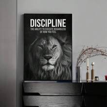 1 pezzo Tela stampata con dipinto di un leone, citazione motivazionale, poster animale ispiratore e positivo per decorazione d'ufficio o casa, senza cornice