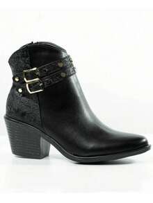 Botines de Moda para Mujer de gran Detalles Hexagonales Metálicos botas versátiles de moda botas altas de exterior, botas camperas occidentales, botas Chelsea que combinan con vaqueros 22-26 mx Color Negro - Negro - Ver 1