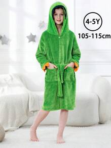 MICHLEY MICHLEY 1pc Kids Hooded Bathrobe With Belt Pockets Cartoon Animal Dinosaur Style Soft And Comfortable Nightgown Unisex Suitable For Living Room, Swimming Pool, Bathroom Kids Gift