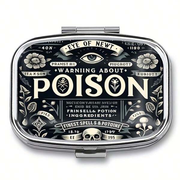 1pc Poison Spirit Floral Metal Pill Box, 2-Compartment Portable Medicine Organizer, Food Contact Safe, Ideal For Pockets & Purses, Unique Travel Gift, Pocket Pill Storage | Vintage Style Box | Embossed Metal Lid, Pill Box For Purse