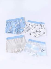 4pcs/Pack Boys' Cartoon Dinosaur Printed Boxer Briefs, All Season