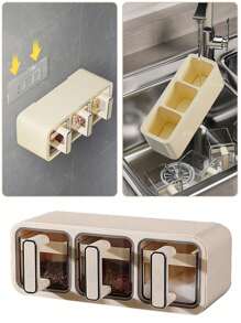 1pc Multi-Function Kitchen Seasoning Box, Salt Spice Storage Jar With Spoon, Horizontal & Vertical Hanging Sealed Condiment Set