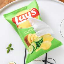 1pc Creative Potato Chip Shaped Tissue Box, Space Saving, Auto Sofa Paper Towel Case Storage, Square Tissue Box Tissue Cube Box Creative Potato Chips Bag Auto Sofa Tissue Box Storage, Suitable For Living Room, Dining Room, Bedroom