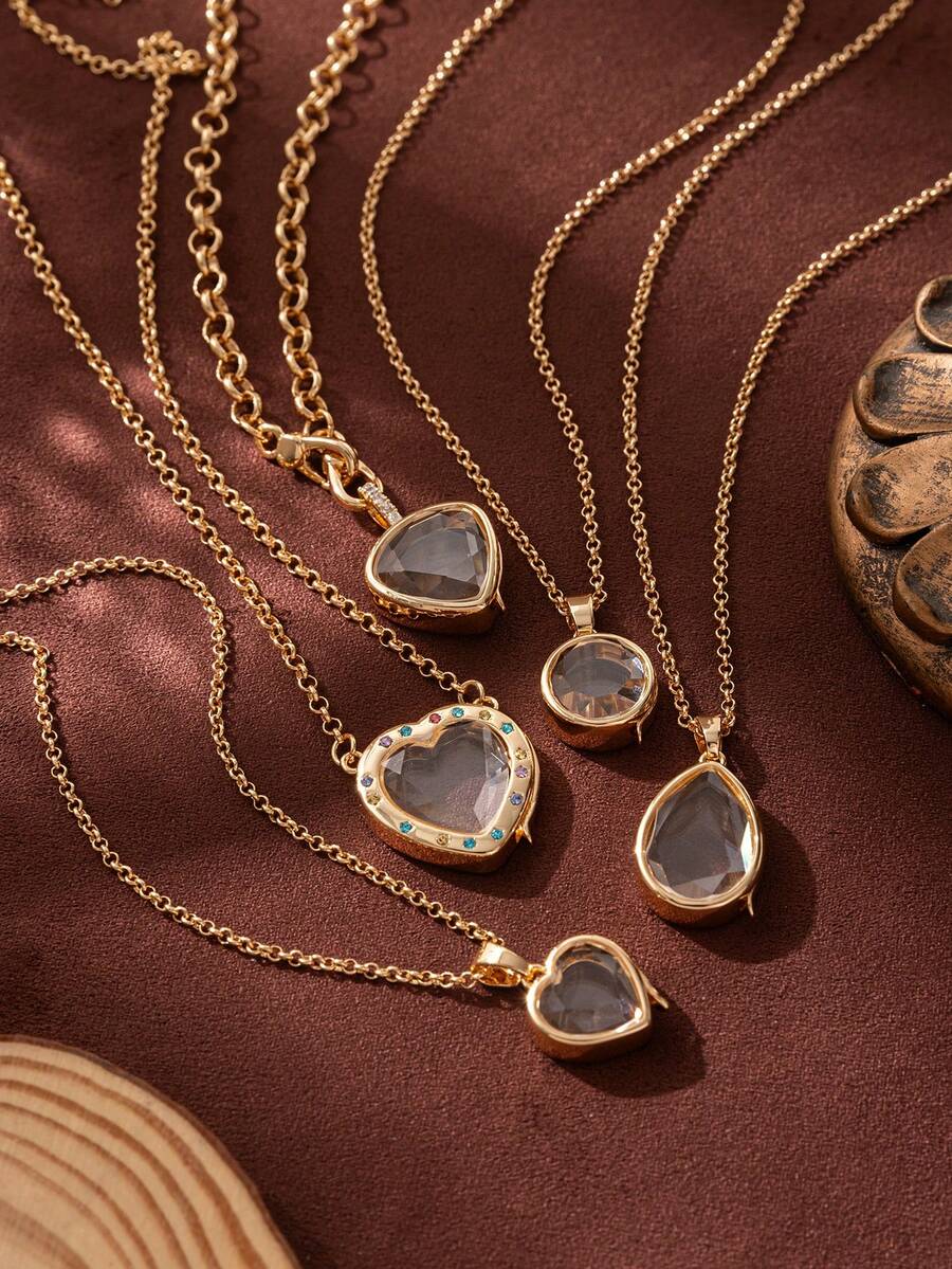 1件复古欧式个性化照片吊坠项链，可拆卸DIY吊坠，镂空透明盒设计，女士迷人饰品