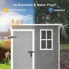 [2 Packages Shipping]Outdoor Furniture 5x3 FT  Outdoor Resin Storage Shed,Waterproof Outside Sheds Storage With Floor Window Lockable Door Included, Plastic Sheds For Garden Herramientas Tools Storage In Backyard, Patio, Lawn,Outdoor Decor - Xám - Xem 4