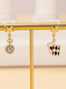 Juego de joyas elegante y lujoso con diseño de naipes que incluye aretes, pulsera y collar, perfecto para mujeres en citas, vacaciones, fiestas y como regalo
