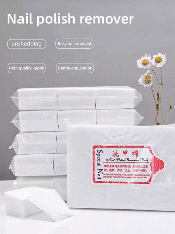 1000pcs/Pack High Quality Non-Woven Nail Polish Remover Cotton Pads, Hard Type, Alcohol Cleaning Wipes