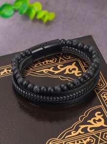 1 pieza Brazalete artesanal multicapa y cuentas para hombre