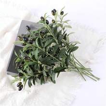 Rama de árbol de hojas de olivo artificial con fruta para decoración del hogar, jardín, jarrón, decoración de boda y ramo de flores de seda