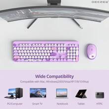 MOFII Ergonomic 2.4G Plug And Play Wireless Keyboard And Mouse Combo 104 Keys Coloful Retro Round Keycaps Wireless Keyboard For ,Windows(2000/Vista/XP/7/8/10/Visa)-Purple