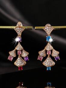 oudina 1 对时尚玫瑰金方晶锆石叶形耳环，适合女性日常佩戴 - 玫瑰金 - 查看 2