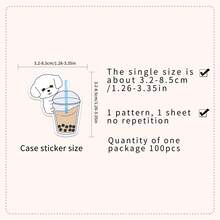 100 件可爱贴纸波霸贴纸茶贴纸饮料贴纸可爱卡通动物波霸贴纸美学贴纸乙烯基防水贴纸适用于笔记本电脑、保险杠、滑板、水瓶、电脑、手机 - 彩色 - 查看 3