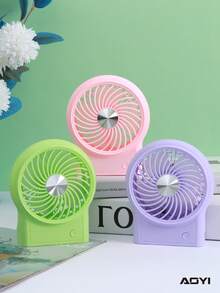 AOYI 1pc Rechargeable 500mAh Desktop 3 Speed Mini Fan With Charging Cable, Minimalist Design - Multicolor - View 6