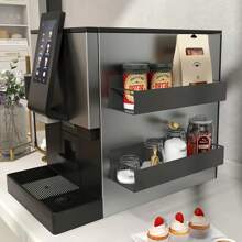 1/2pcs Magnetic Side Storage Rack, Fit For Refrigerator And Washing Machine - No Need Drilling, Fashionable Black Metal Surface, Wall-Mounted Spice Organizer, Great For Laundry Essentials, Includes Hooks