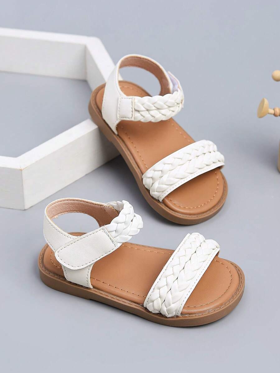 1 par de sandalias playeras tejidas de estilo vintage para niñas y niños pequeños - Blanco - Ver 1
