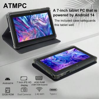  Tablet Android da 7 pollici ATMPC 701A, dotato di 2GB di RAM DDR, 32GB di ROM, 3500mAh, processore quad core, schermo IPS 1024X600, fotocamera frontale 30 pixel e posteriore 200 pixel, Wi-Fi 802.11 b/g/n 2.4g, PC, dotato di custodia in pelle anti goccia a quattro colori